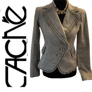 Cachet Women's Gray Fringed Tailored Blazer Jacket